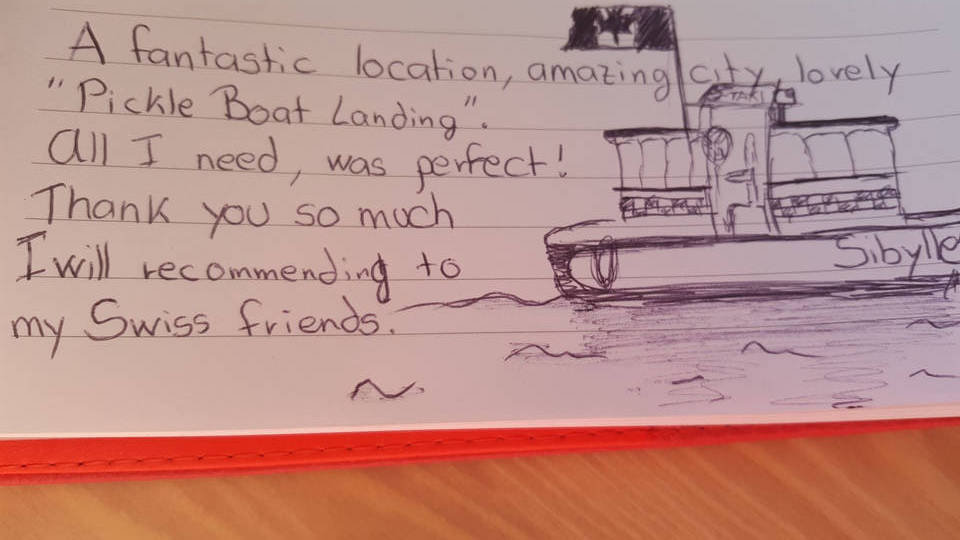 Found the sweetest note <a href="/PickleBoatLand/">Pickle Boat Landing</a> from our guest Sibylle...