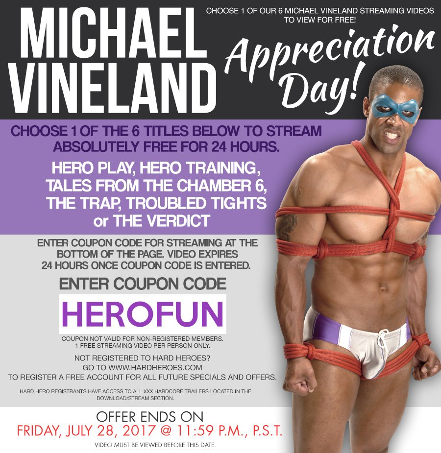 HardHeroesXXX's tweet photo. Michael Vineland Appreciation Day! View 1 stream for free to all current registrants of https://t.co/IQD1ksmdNg available for 24 hours. https://t.co/eAGxdU8Kl9