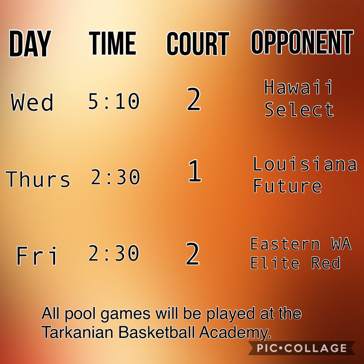 motaylorelite's tweet photo. Mo Taylor Elite pool play schedule for the upcoming Las Vegas Classic. @brianparadis @BigfootHoops @RcsSports #lasvegasclassic #bigfoothoops https://t.co/o8aPRczRA6