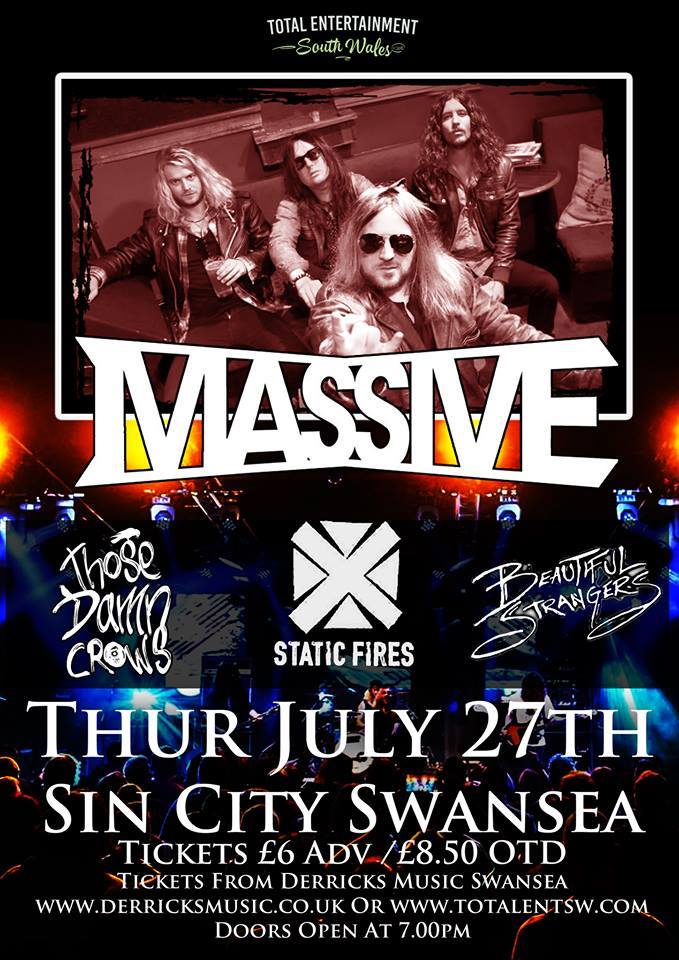 #THURSDAY NIGHT #SWANSEA!!! 

#Massive plus <a href="/ThoseDamnCrows/">Those Damn Crows</a> <a href="/StaticFires/">Static Fires</a> <a href="/B_Strangers/">Beautiful Strangers</a> live at <a href="/SinCitySwansea/">Sin City Swansea</a> 

 derricksmusic.co.uk/Tickets.html?e… …
