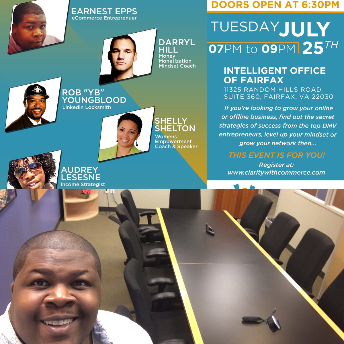 EarnestEpps's tweet photo. It's going down in the #DMV two hour countdown don't miss this event! Come learn from some successful people in the area 😁😎#sales #marketing https://t.co/r5PEHslG23
