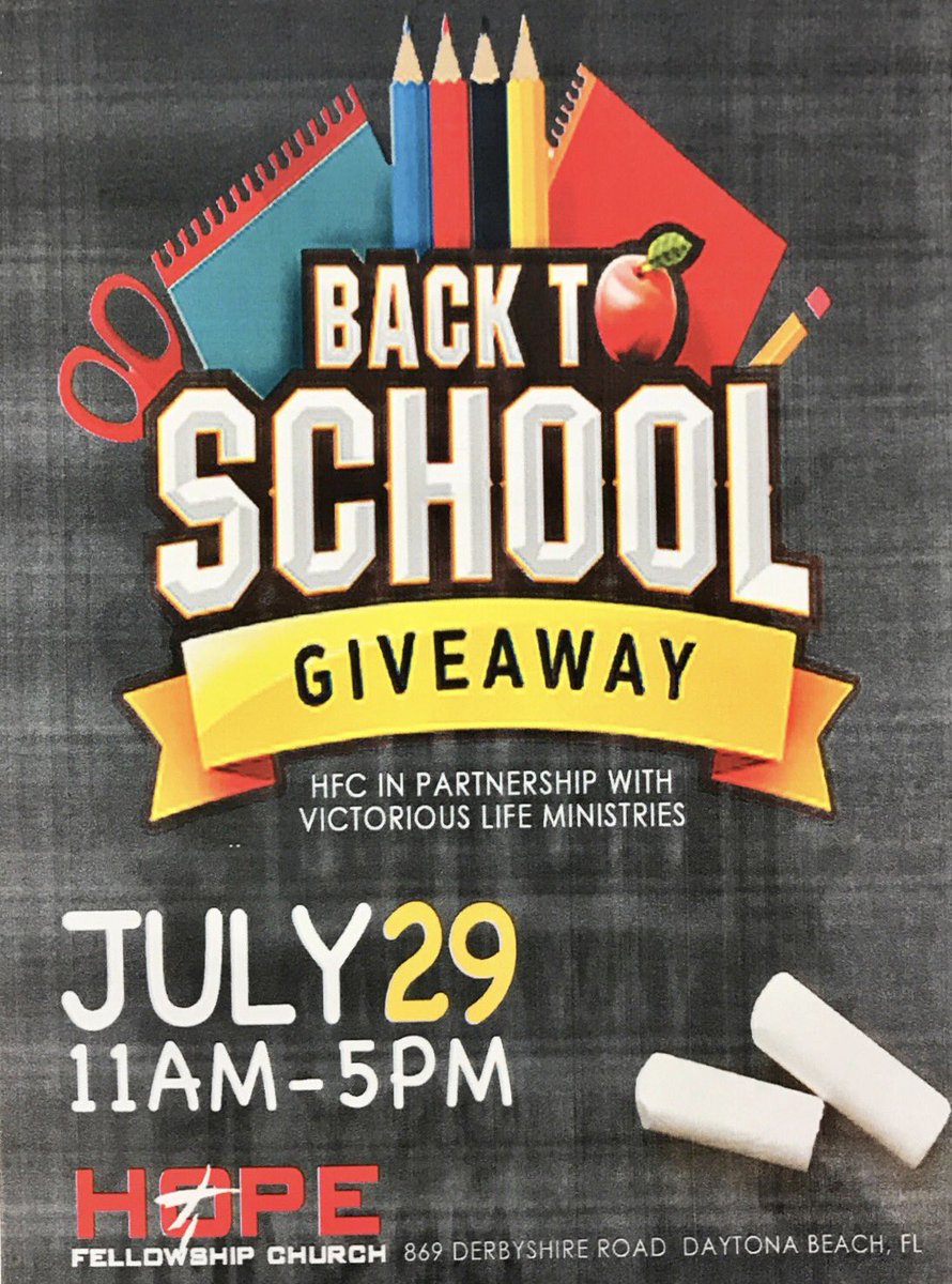 Back To School Give Away this Saturday, July 29th from 11am - 5pm at Hope Fellowship! #WESDaytona <a href="/mcgeemuse/">MUSE213</a> <a href="/MelaniRolle/">Melani Rolle</a> <a href="/tanfrankqj/">Willie Williams</a>