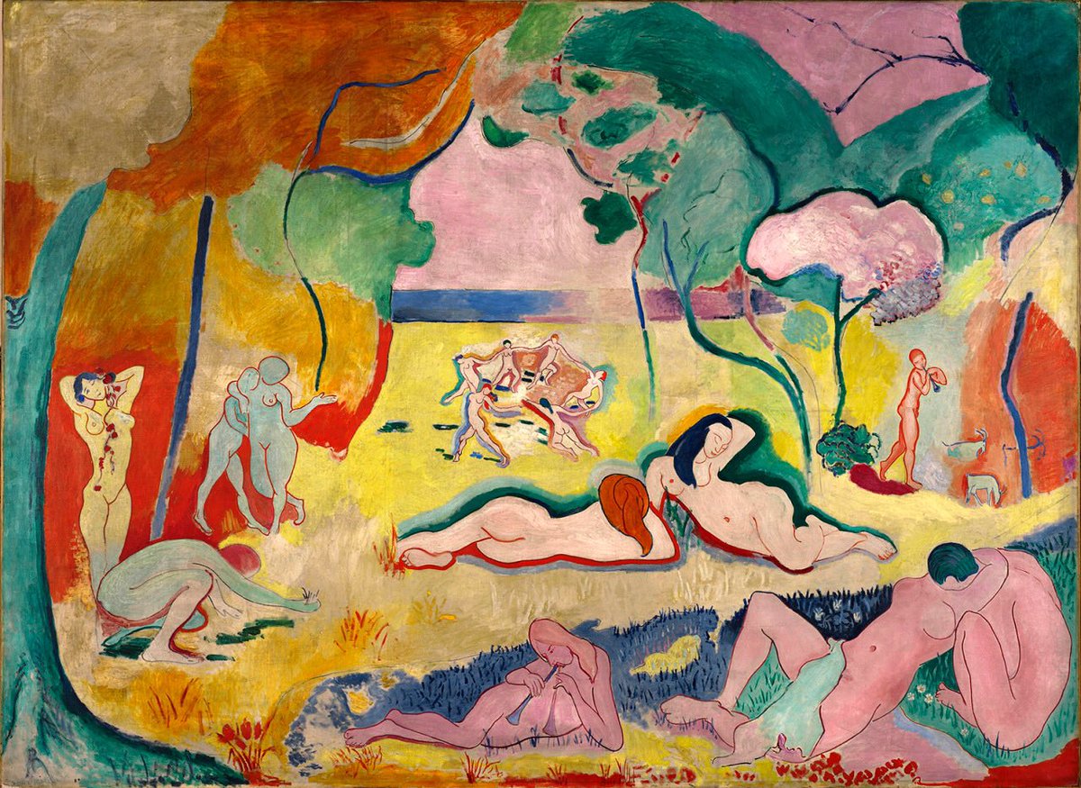 ElisaQuei's tweet photo. Picasso celaba mucho al gran Henri Matisse, por lo que decidió romper con las ideas del arte existente.
La alegría de vivir, Matisse 1906. https://t.co/xQiC35kxIb