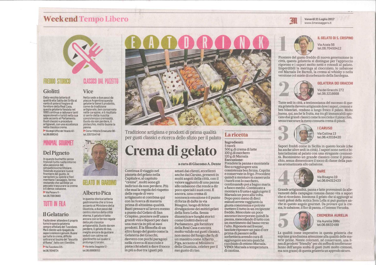 AssoGelatieri's tweet photo. #gelatoartigianale #ilmessaggero 21.07.2017 https://t.co/U65fLYHph3