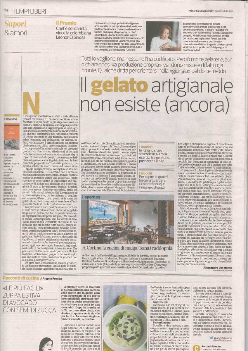 AssoGelatieri's tweet photo. #gelatoartigianale #ilcorrieredellasera 21.07.2017 https://t.co/y7bOa92587