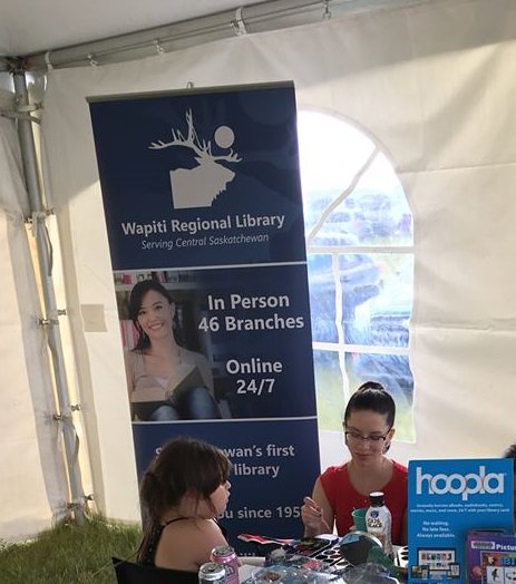WapitiLibrary's tweet photo. Our Community Services Librarian had a blast facepainting and promoting library services @ Back to Batoche this year #SKlibraries https://t.co/B7MYab6CkH