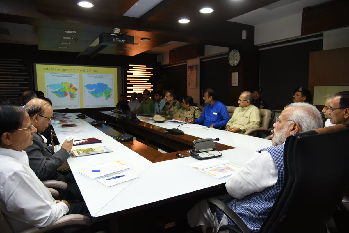 narendramodi's tweet photo. Reviewed the flood situation in parts of Gujarat. Assured all possible support from Centre to deal with this situation. https://t.co/PO4D6WCPUF