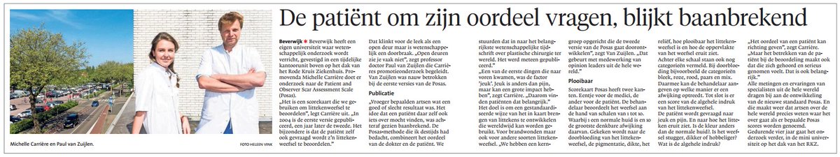 POSAS_group's tweet photo. @nhdagblad wrote an article about project POSAS and the importance of the patient's opinion of the scar @paulvanzuijlen @POSAS_group https://t.co/lBrakdrnUB