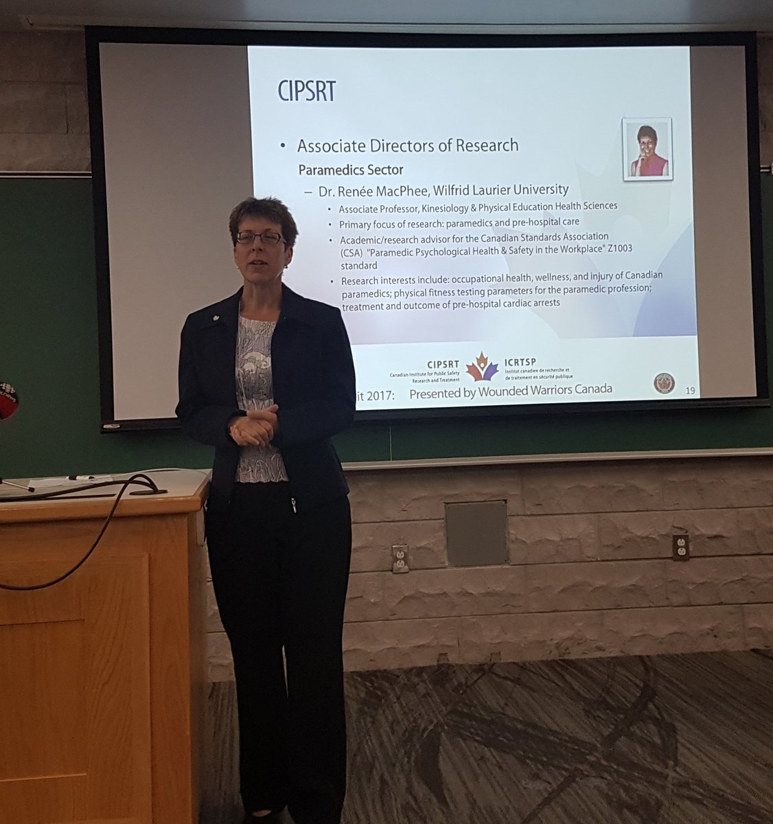 DrKatyKamkar's tweet photo. Dr. R. MacPhee @Laurier discussing at #CIPSRT Summit StJohnsNL National Mental Health Strategy #Paramedics @PAC_Paramedic @ParamedicChiefs https://t.co/douKegD5ft
