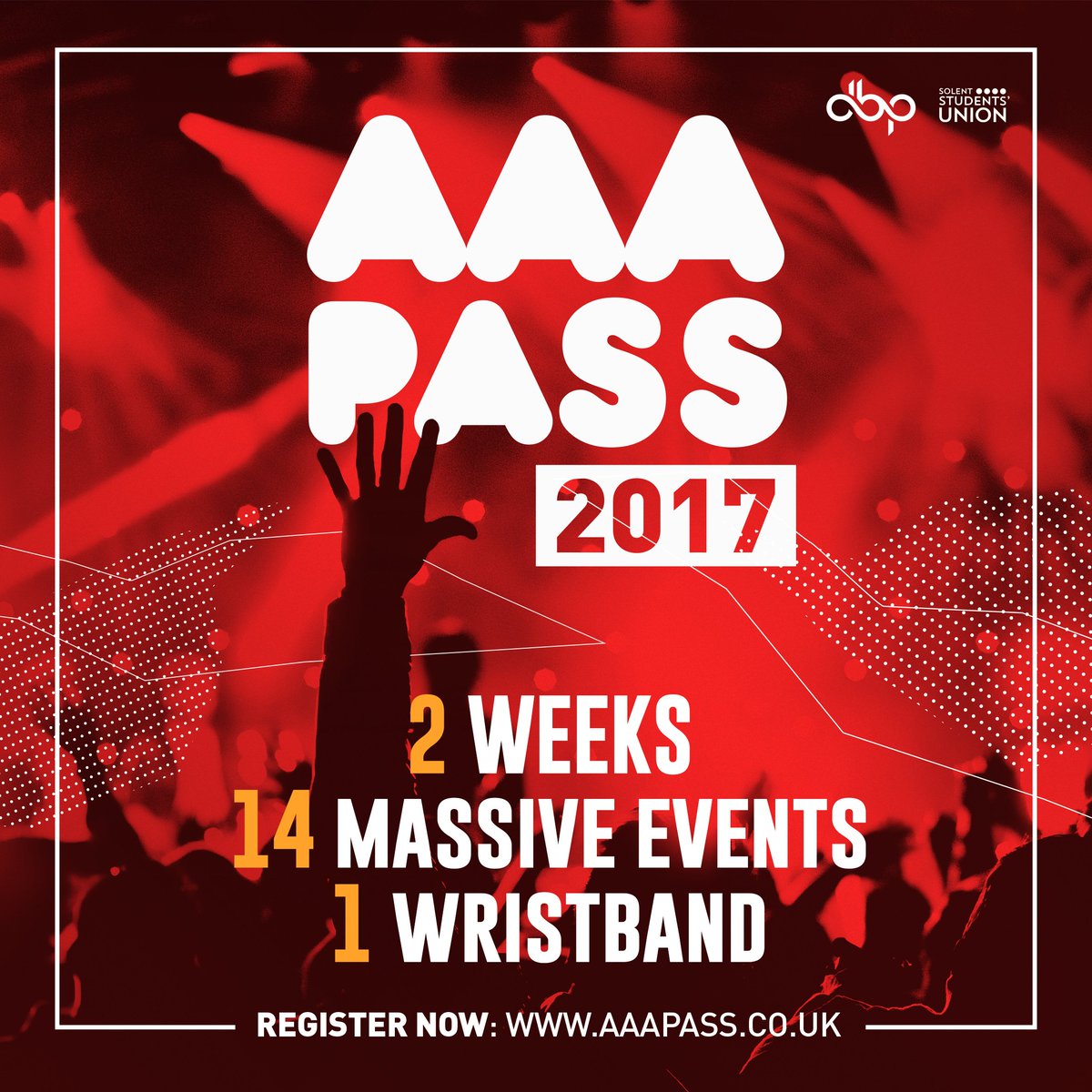 22 days &amp; counting until we release the lineup for this years Freshers Fortnight with <a href="/SolentSU/">Solent Students' Union</a>!

Register: AAAPass.co.uk