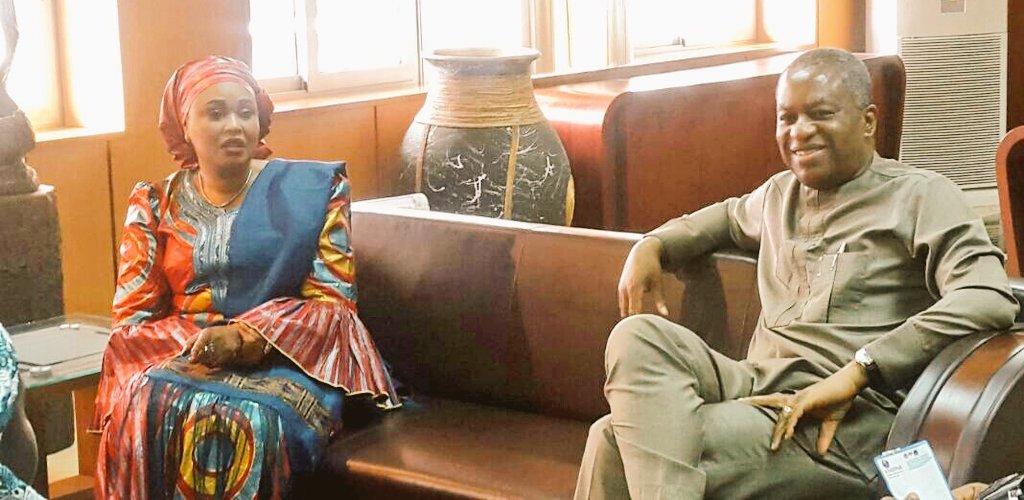 GeoffreyOnyeama's tweet photo. Received courtesy visit of the Minister of State Foreign Affairs Niger Republic, Mrs Lamido Ousseini Salamatou Bala Goga. #Nigeria #NigerRep https://t.co/WFuMD6WSkD
