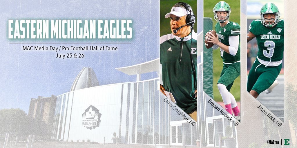 We are on our way to Canton for @MACSports Media Day! Follow along today and tomorrow for all of the coverage #EMUFB #FR4Real #MACtion https://t.co/J0H5mCNXVT
