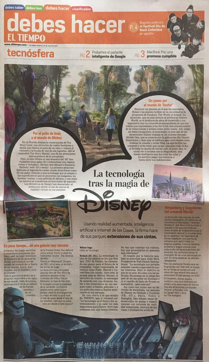 freshmeetCo's tweet photo. La tecnología tras la magia de @Disney hoy en @ELTIEMPO https://t.co/FxoC2aFIOk