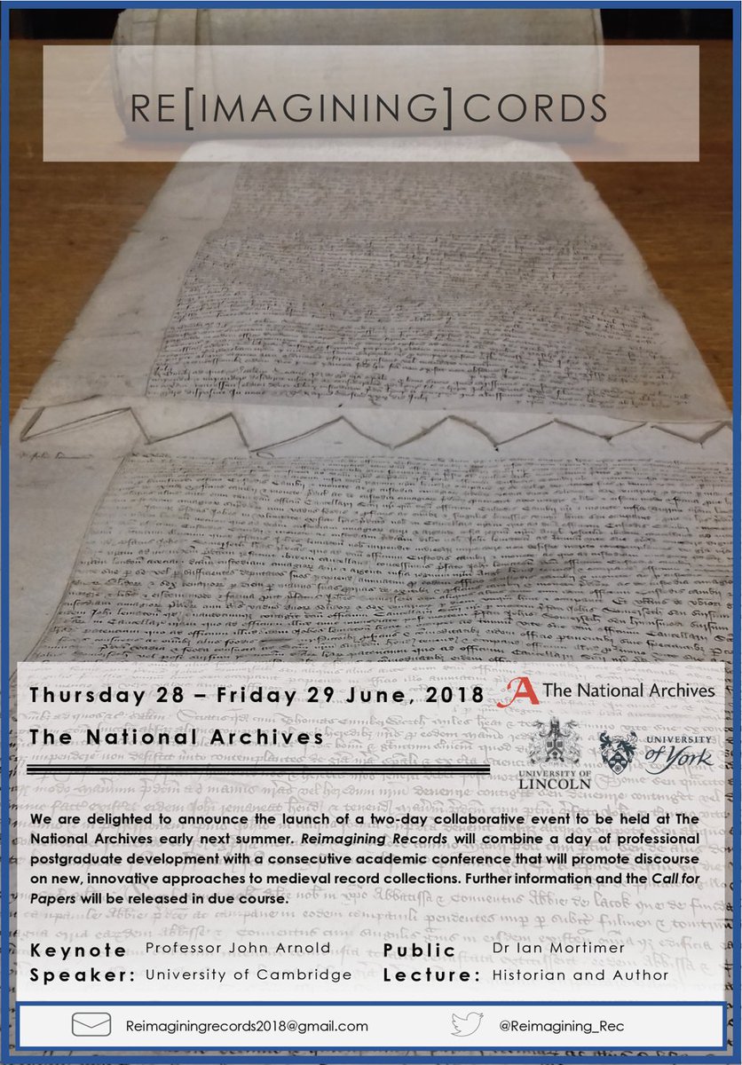 Reimagining_Rec's tweet photo. We are excited to announce our upcoming event in collaboration with @UkNatArchvies. Call for papers coming soon... #medievaltwitter https://t.co/zfjsFbi1Km