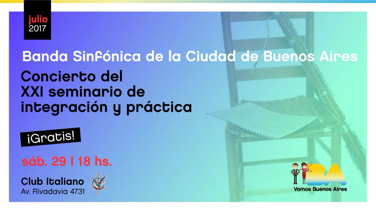 Musica_BA's tweet photo. Te esperamos para vivir el segundo concierto del Seminario de la Banda Sinfónica. Este sábado en el Club Italiano! #Gratis #GratisEnBA https://t.co/Pbevoyy9rX