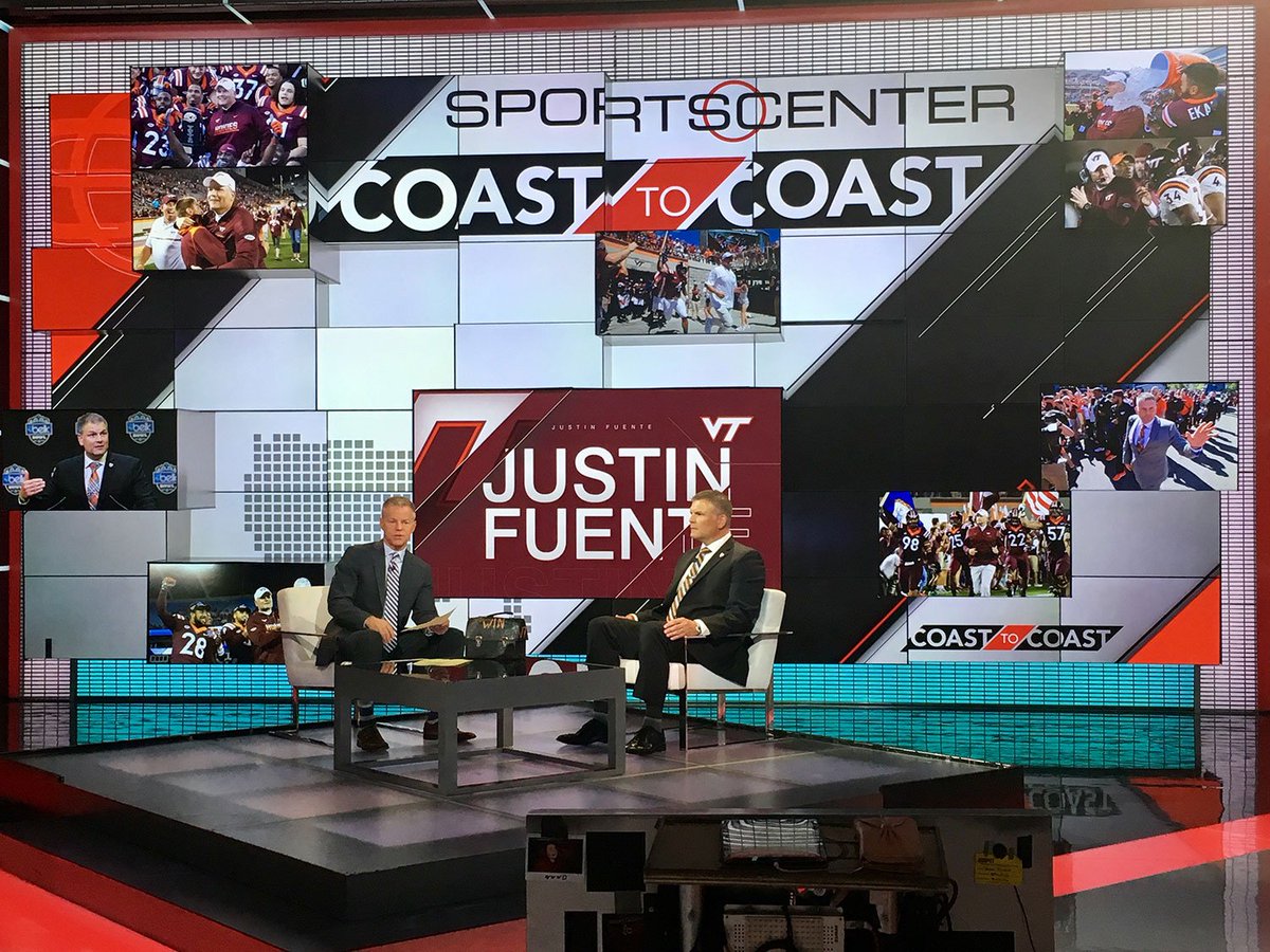 ACCFootball's tweet photo. .@CoachFuente visiting @SportsCenter today! @VT_Football #Hokies #ACCFootball #ESPNACC https://t.co/q3FKGBrw4D