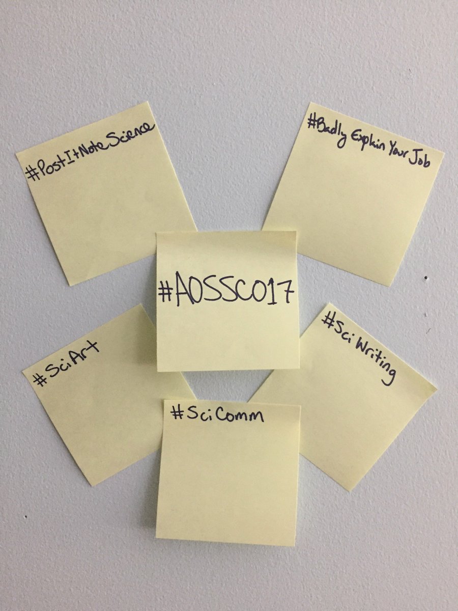 AmOrnith's tweet photo. Dont forget to stop by AOS booth during #AOSSCO17 to #PostItNoteScience #BadlyExplainYourJob or whatever else you want! We cant wait to see! https://t.co/cOazvUgjEa