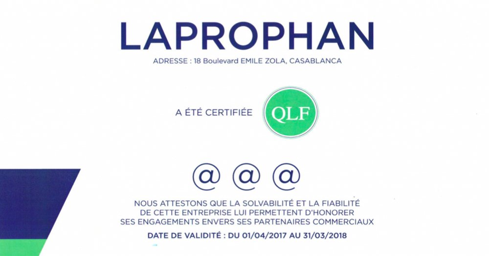 laprophan's tweet photo. 2017 : Certification AAA des Laboratoires LAPROPHAN par l’organisme COFACE Services Maghreb https://t.co/BHvIW7H2Cg
