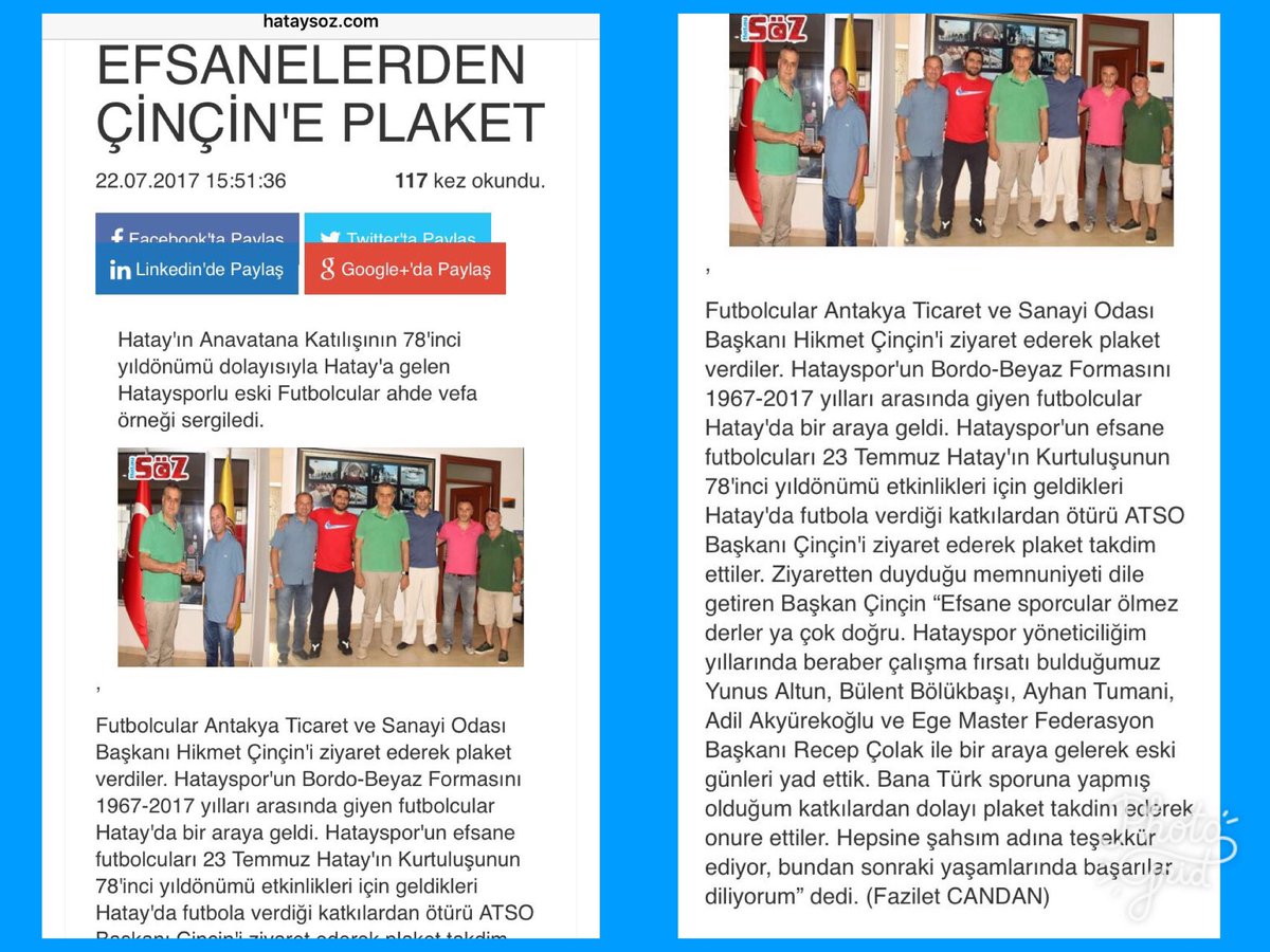 Antakya Tic.ve San.oda bşk. sn.Hikmet ÇİNCİN beyi makamında ziyaret edip Futbol dan konuştuk misafirperver likten dolayı teşekkür ederim.