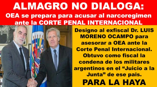 CHC31's tweet photo. LA HAYA SI VA: @Almagro_OEA2015 designo al especialista en DDHH Dr. Luis Moreno Ocampo para probar crimenes de lesa humanidad en LA HAYA https://t.co/56ssBz4bVO