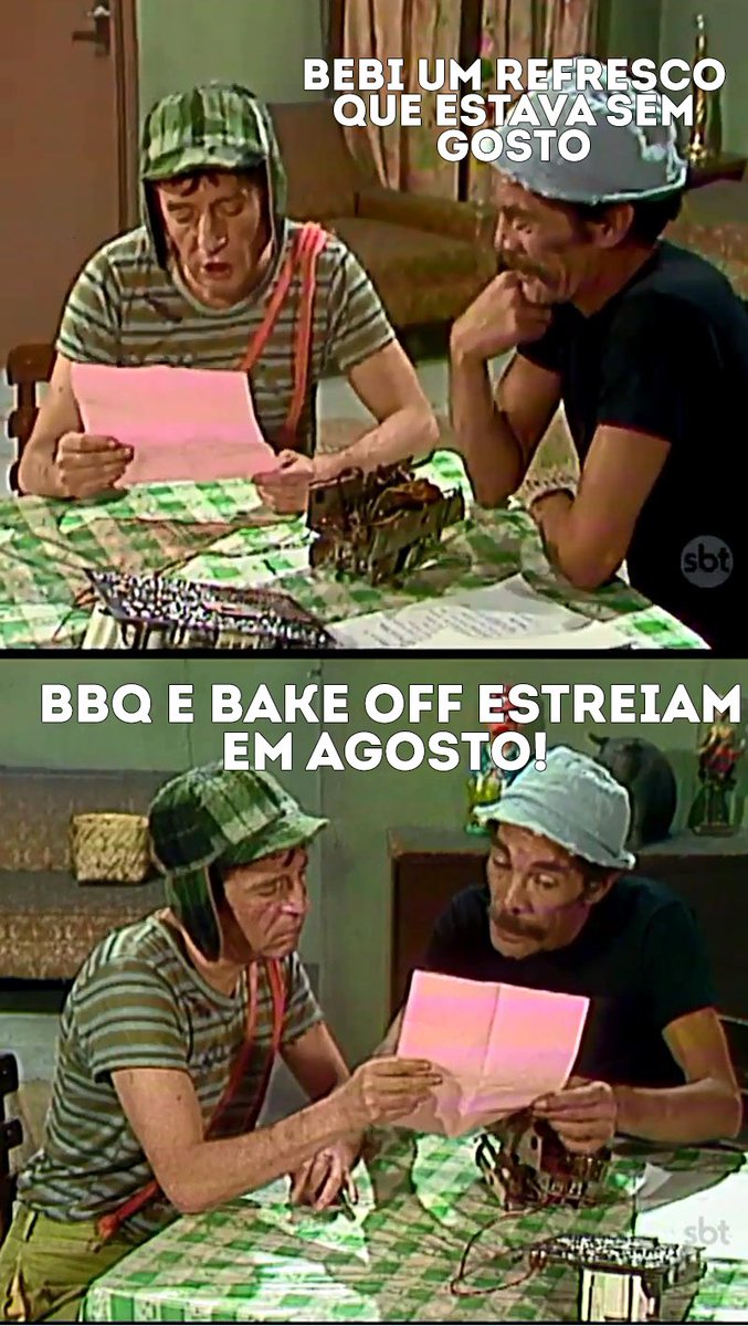 SBTonline's tweet photo. O Chaves tá um pouco mal informado, não é mesmo?! 😂 @SBTBakeOff e @sbtbbqbrasil estreiam dia 12 de agosto na telinha do SBT! 🥩🍩 https://t.co/MTKfDp1dfj