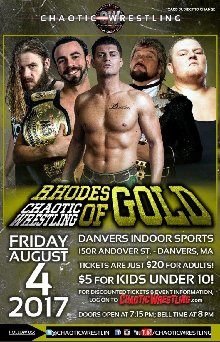 ChaoticWrestlin's tweet photo. Join us on the #RhodesOfGold for a Hall of Fame Caliber Night Aug 4

See @CodyRhodes, @MDMTedDiBiase &amp; Chaotic's Roster of Stars LIVE https://t.co/sw34ZEFVXD