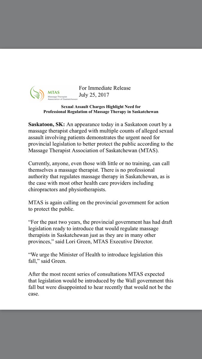 SaskMassage's tweet photo. We will continue to work hard to get legislation introduced fall 2017 and help keep the public safe  #skpoli #regulatenow @jim_reiter https://t.co/HI2dgg70MN