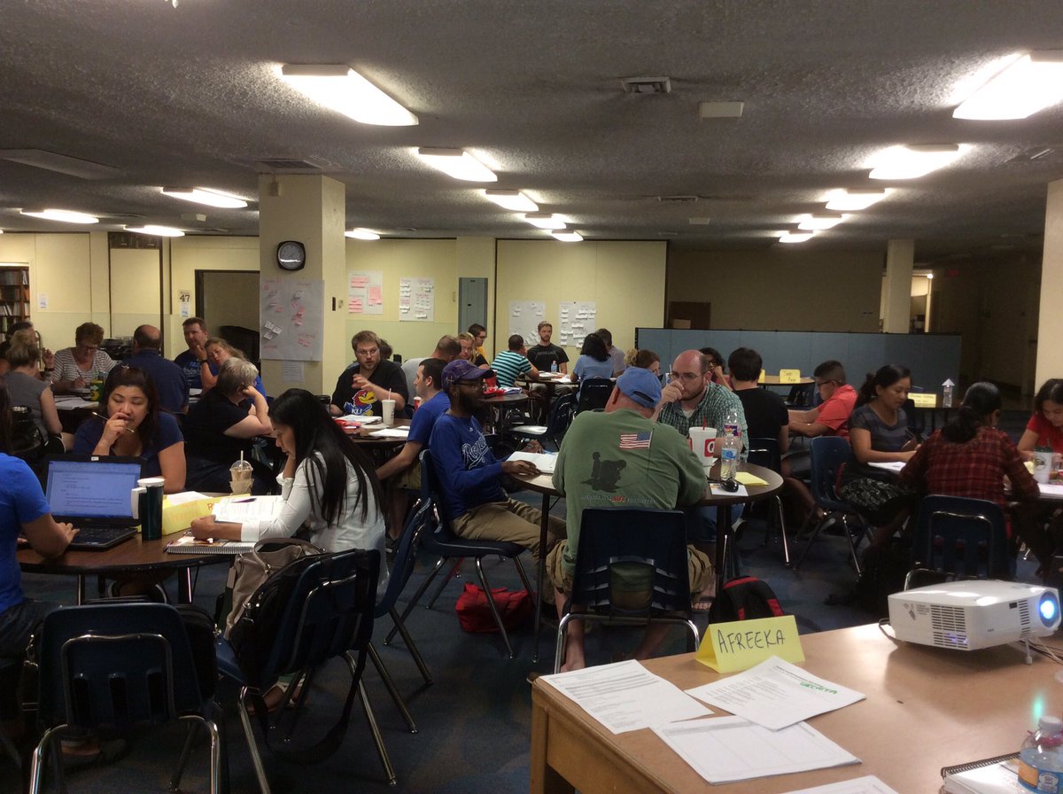 CLkedenfield's tweet photo. 100% teacher engagement in planning HS CL lessons! Love the energy. @AfreekaMiller @carnegielearn #longlivemath https://t.co/X1Q7do250e