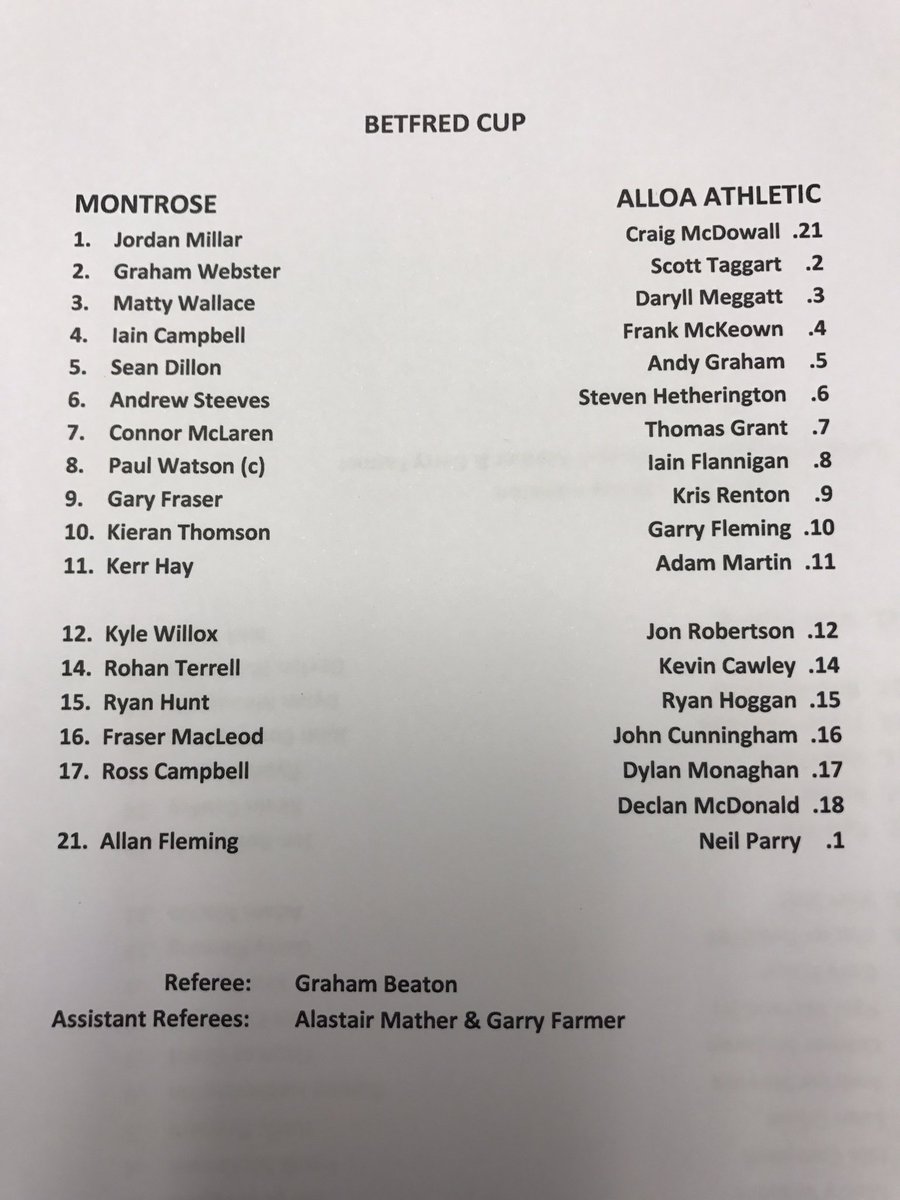 MontroseFC's tweet photo. TEAMLINES: MFC v @AlloaAthleticFC #MOLIVE https://t.co/GQjVu0wNwh
