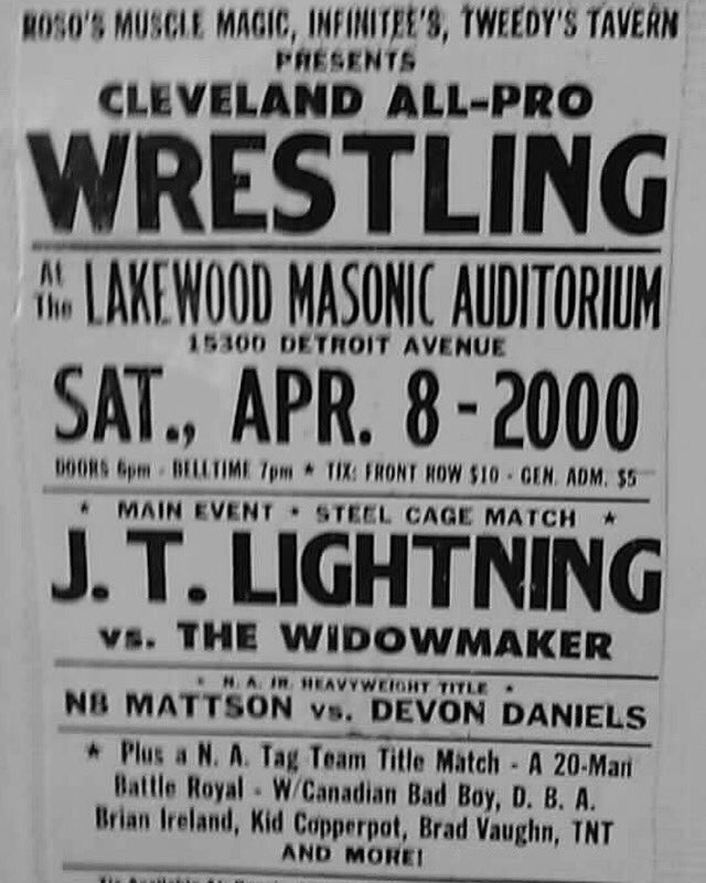 AmazingN8's tweet photo. Hey @aawdannydaniels, was this the show you canceled off to go wrestle Public Enemy instead? ;) #ClevelandAllProWrestling #2000 #CAPW https://t.co/WubwKmi3FG