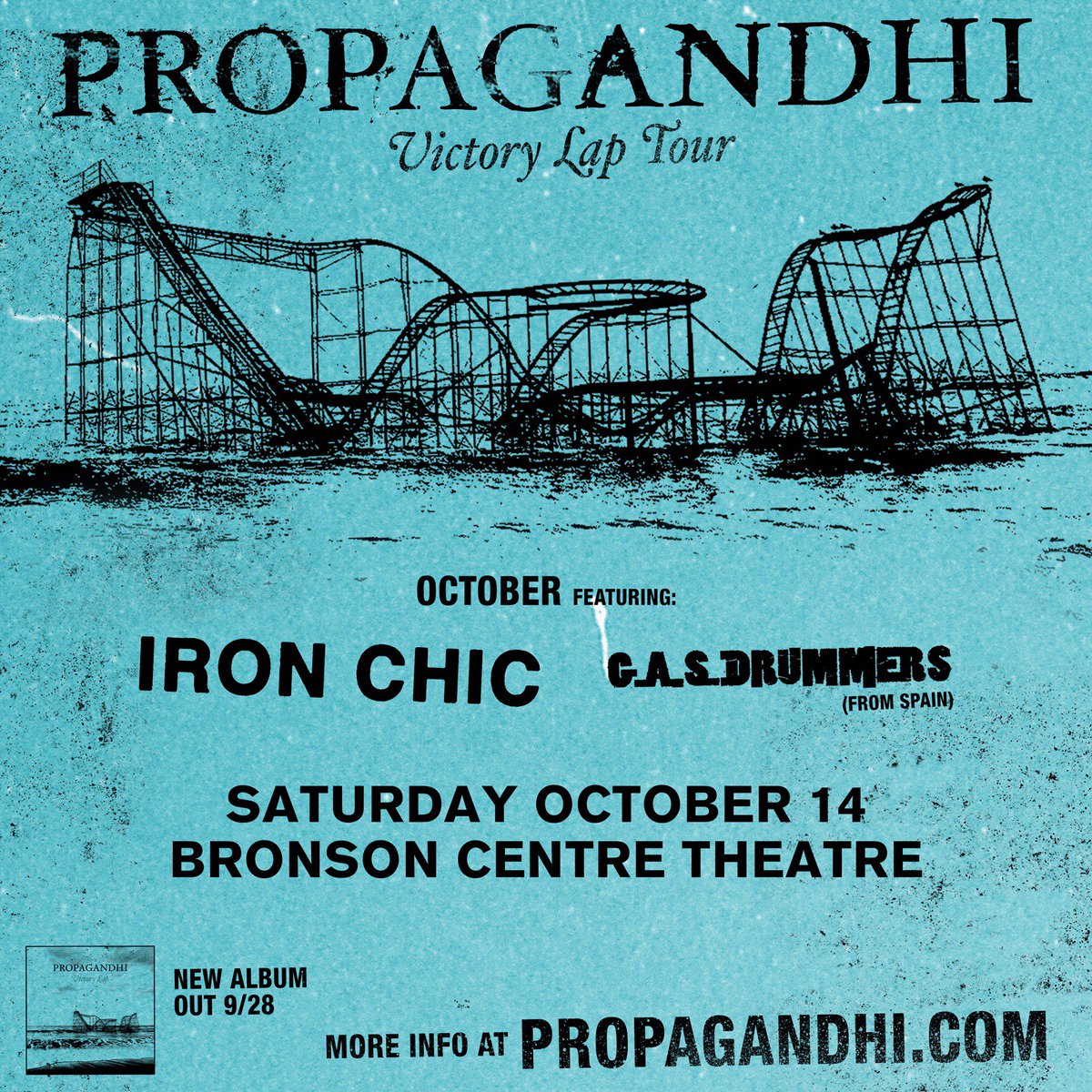 spectrasonic's tweet photo. NEW SHOW! The almighty @Propagandhi tear apart the @BronsonCentre w/ @IronChicTheBand &amp; @GASDrummers! Onsale Friday! https://t.co/Mtt8nXYi8R https://t.co/KcFkpbvWAi