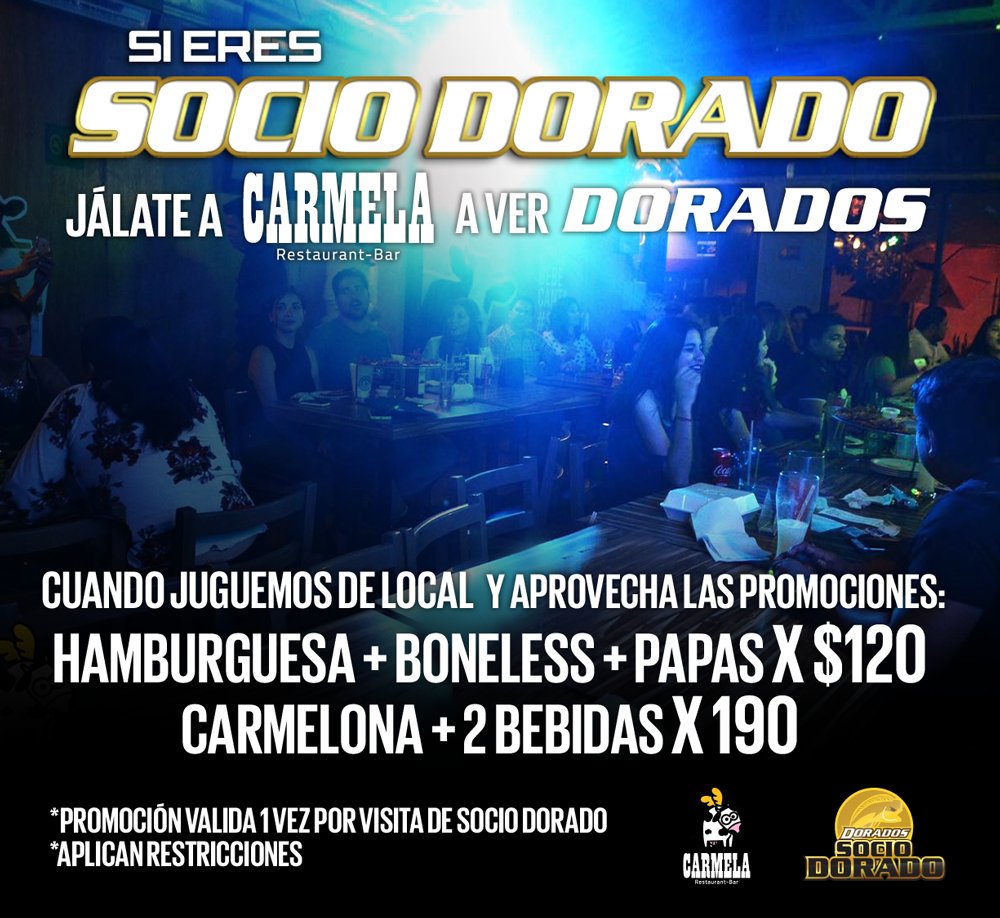 Dorados's tweet photo. ¿Cómo te caería una 🍔 después del #DORvsUDG? 🤤

💳 ¡Hoy es un buen día para ir a @CarmelaRestBar y demostrar que eres #SocioDorado! 😏 https://t.co/lAHLR1txbD