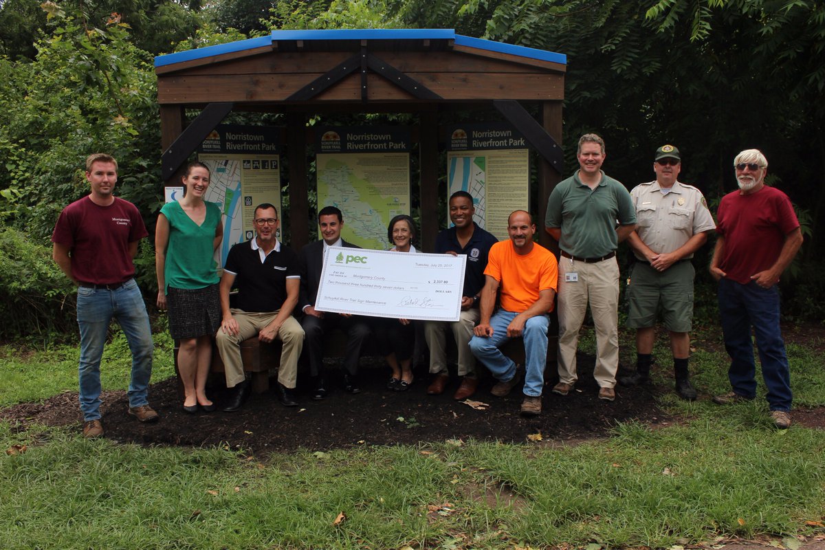 montco_pa's tweet photo. @PECPA presented the #MontcoPA Commissioners with a check to begin a maintenance fund for the trailhead sinage on the Schuykill River Trail! https://t.co/Fsr7lFbxL7