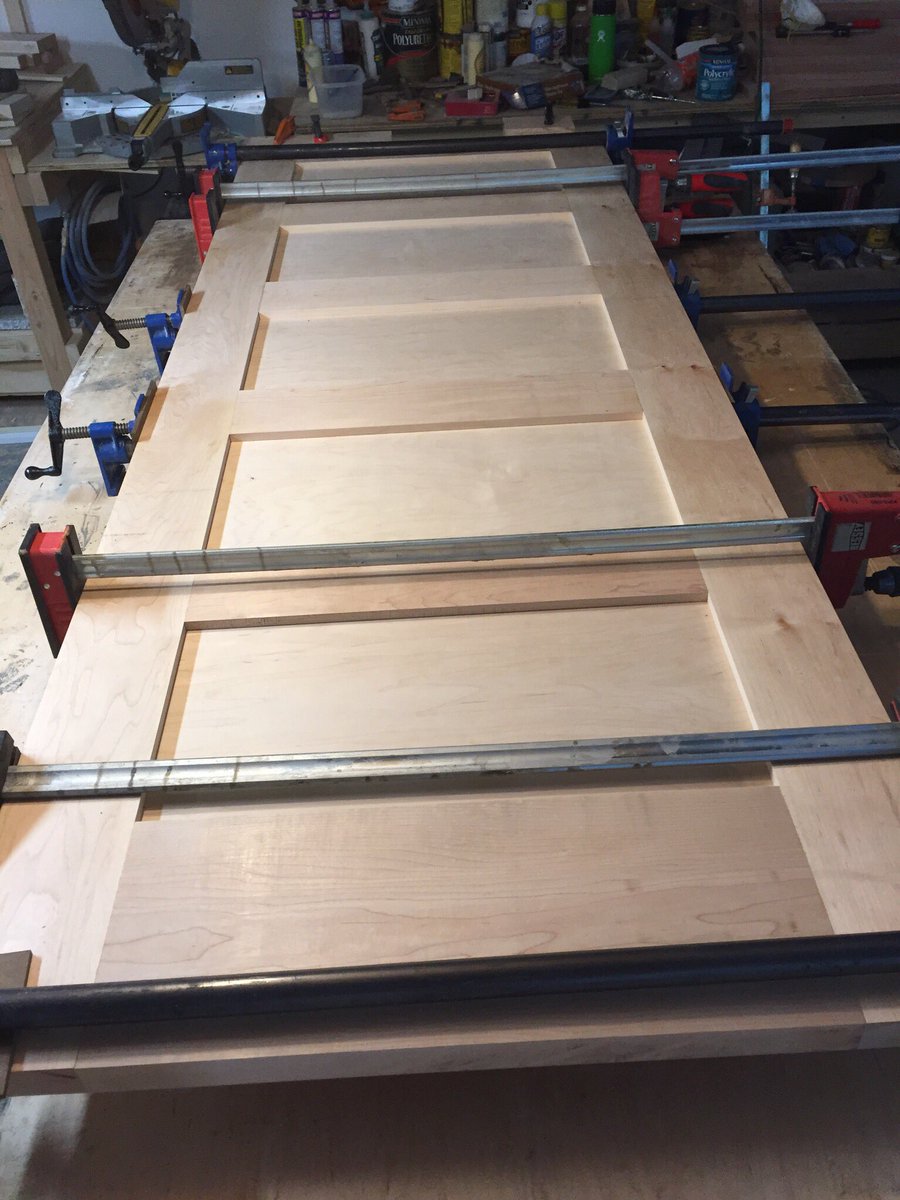 ABCraftsman's tweet photo. A custom maple wood pocket door with a white wash, one more needed for the closet. https://t.co/z01dPSTFXQ