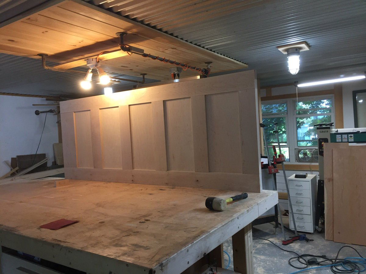 ABCraftsman's tweet photo. A custom maple wood pocket door with a white wash, one more needed for the closet. https://t.co/z01dPSTFXQ