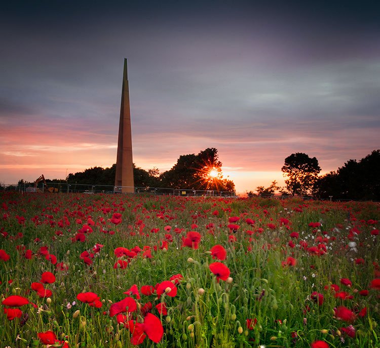 KJB1844's tweet photo. @IntBCC Spire and poppies before the memorial walls were constructed, great to see progress on the centre. https://t.co/CWsTjH5z4K