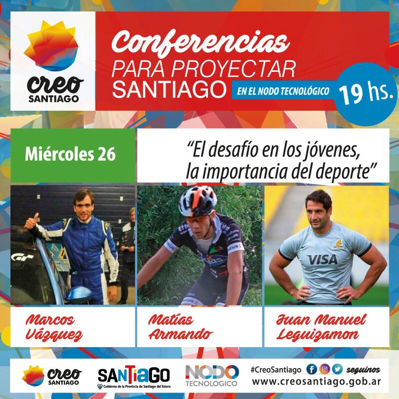 CreoSantiago's tweet photo. @mudovazquez80, @matiarmando y JuanMa Leguizamón nos ayudan a proyectar un Santiago en el que todos nos superemos día a día! #CreoSantiago https://t.co/8RfhHgX3Dw