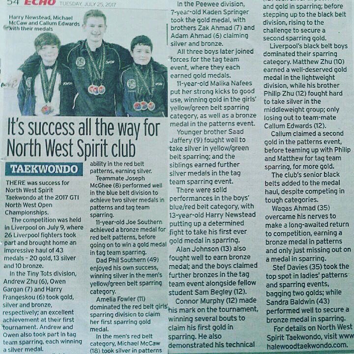 ChrisGargan1's tweet photo. So proud of Owen featuring in tonight's Echo. Well done to all the students who took part in the 2017 GTI NW Open 👊🏻#Taekwondo #martialarts https://t.co/iWFXqFAkWS