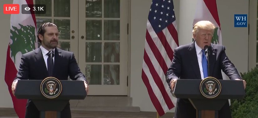 In press conference, Trump says Lebanon at the "front line of fighting [...] Hezbollah".

Hezbollah is part of Lebanon's current government.