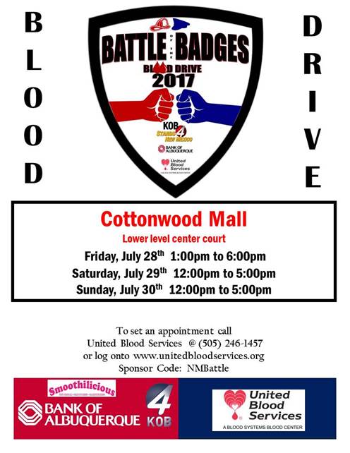 abqfire's tweet photo. We need YOU! Please make an appt to donate blood. Donors get a free 5th Anniversary Battle T-shirt. #BeAHero #VoteFire @cabq @BerncoFire https://t.co/CDQfTmmXak