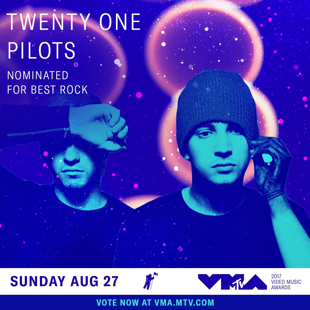 MTV's tweet photo. @twentyonepilots congrats on your nomination at the 2017 #vmas: https://t.co/CGTLSIBpj8 |-/ https://t.co/baYTRznOsK