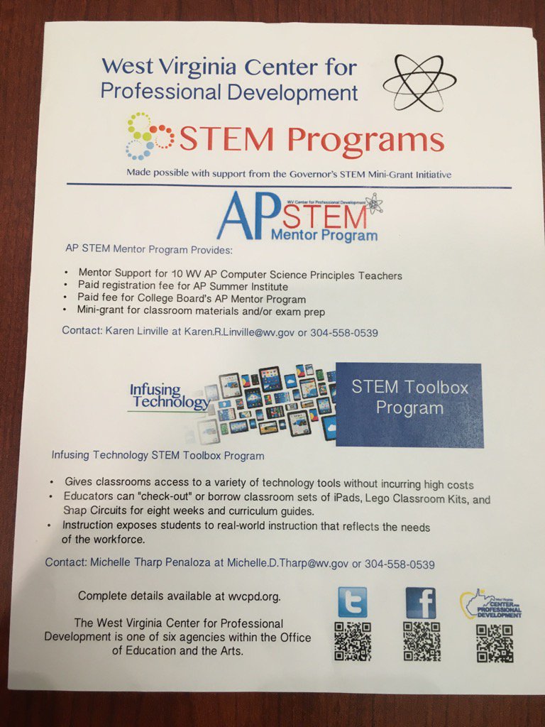 wvcpdwvcpd's tweet photo. Interested in #wvcpdwv STEM Toolbox Program or AP STEM Program? #itechwv https://t.co/K7iOXPmRBE
