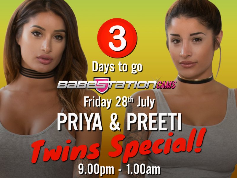 3⃣ Days to go!

...for the Twin Special Cam Show!

Friday Night at 9PM

@Priya_Y &amp; @preeti_young 

On https://t.co/QL3uLDpJ7A

👿🔞💦 https://t.co/UO9zdsDmrS