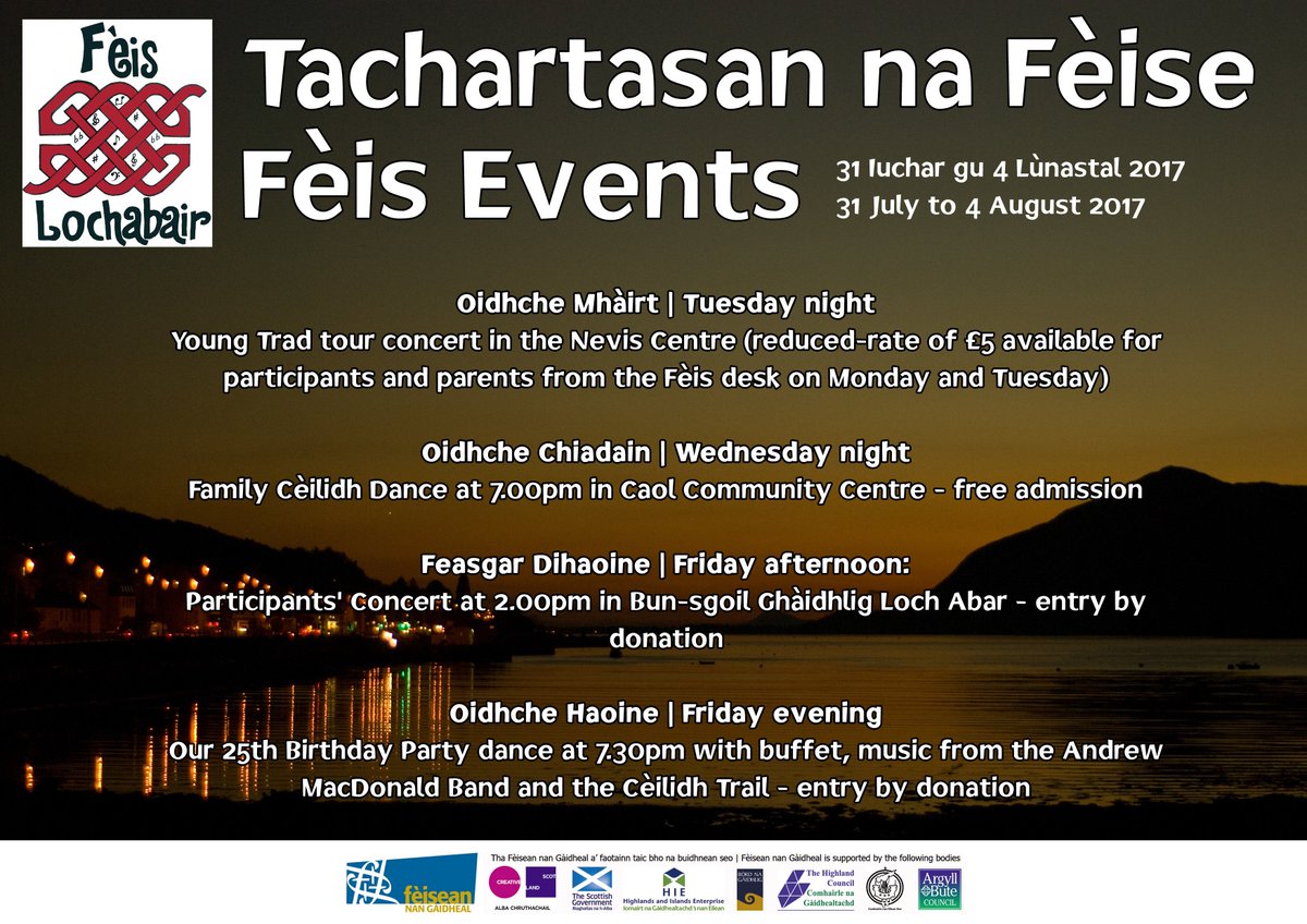 Tachartasan seachdain na Fèise - Fèis week events. Nach sgaoil sibh seo - PLEASE SHARE! #lochaber #gaelic #highlands