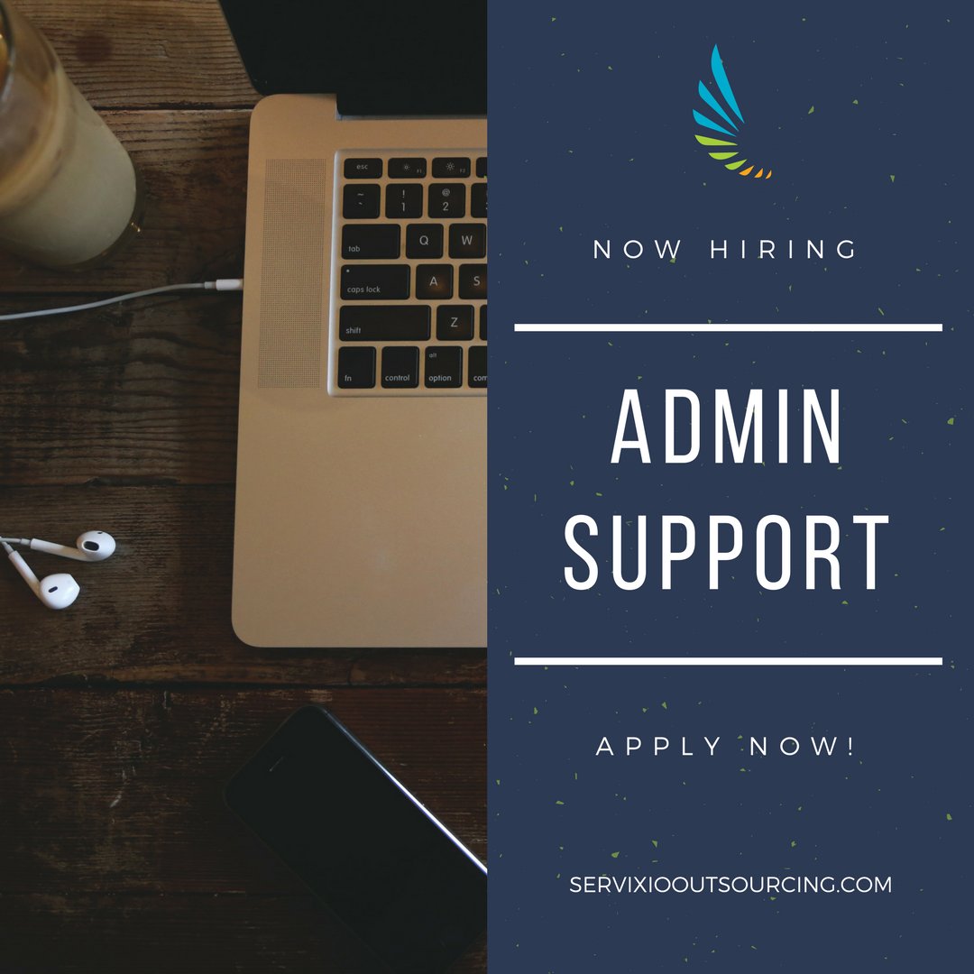 ServixioVO's tweet photo. We are #hiring for #Admin #Support who have experience in @Apple's systems! 

Apply here: https://t.co/815lv04C3R

#homebased #startup #bpo https://t.co/9439WSWPck