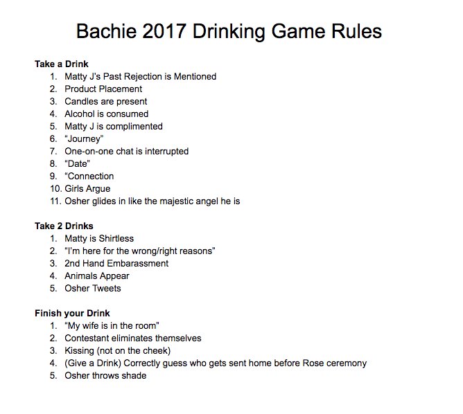 Katie Mo On Twitter The Bachelor Drinking Game You Re