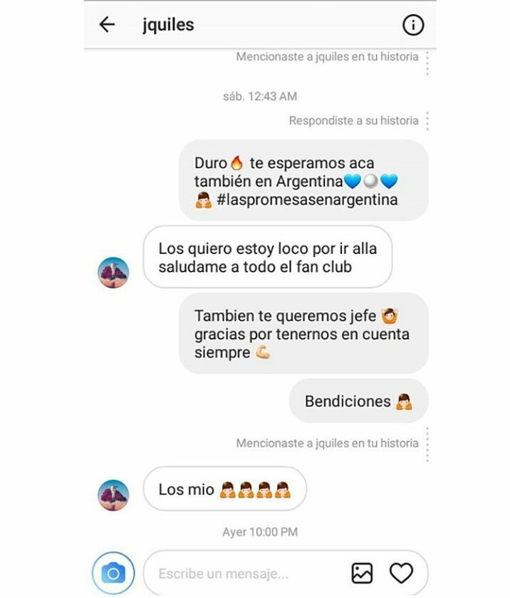 FcJQuilesArg's tweet photo. Gracias por tanto cariño❤Siempre tienes un tiempo para nosotros tus fans. Gran artista y con mucha humildad #LasPromesasEnArgentina #JQuiles https://t.co/MuCB4w9z7Q