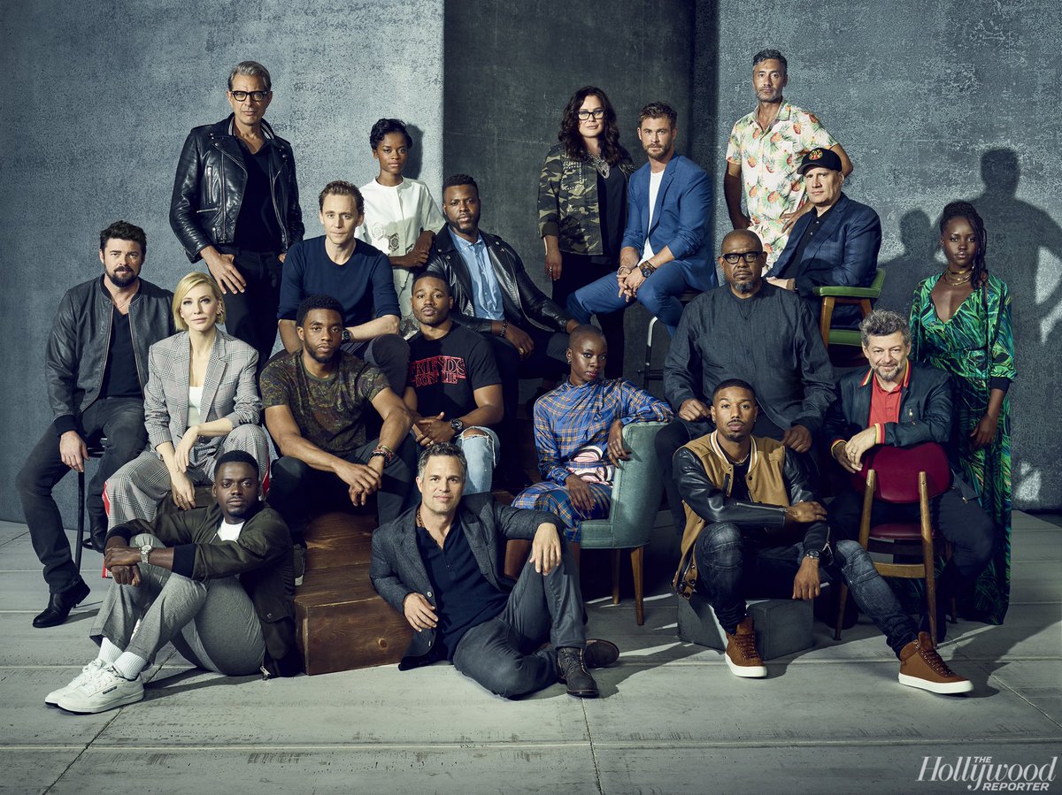 Marvel's tweet image. When the casts of #ThorRagnarok and #BlackPanther come together, this is the epic result. 💥 #MarvelSDCC (via @THR)