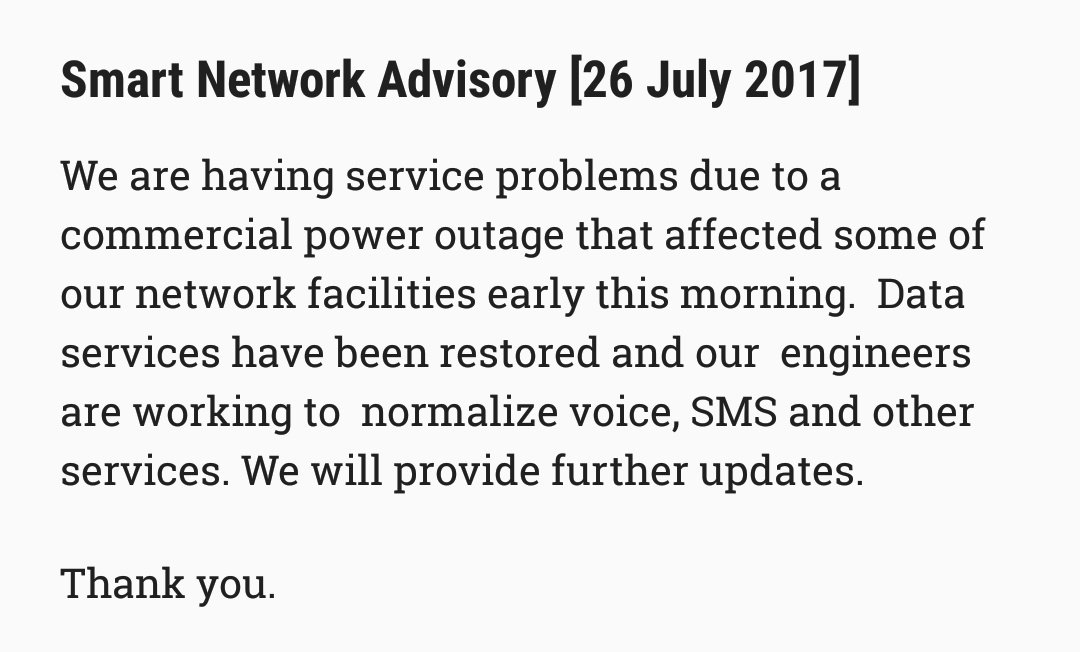 SmartNewsroom's tweet photo. Smart Network Advisory [26 July 2017] https://t.co/RcrUVBUjdg