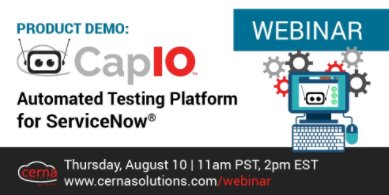 Dann__Perry's tweet photo. Learn about CapIO Automated Testing for ServiceNow | Register Today: https://t.co/vi7n2kpiaG #servicenow https://t.co/a7fr73VPNv